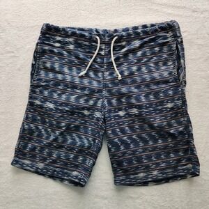 Handwoven Ikat Shorts Mens Large Blue Geometric Pattern Cotton Casual Resortwear